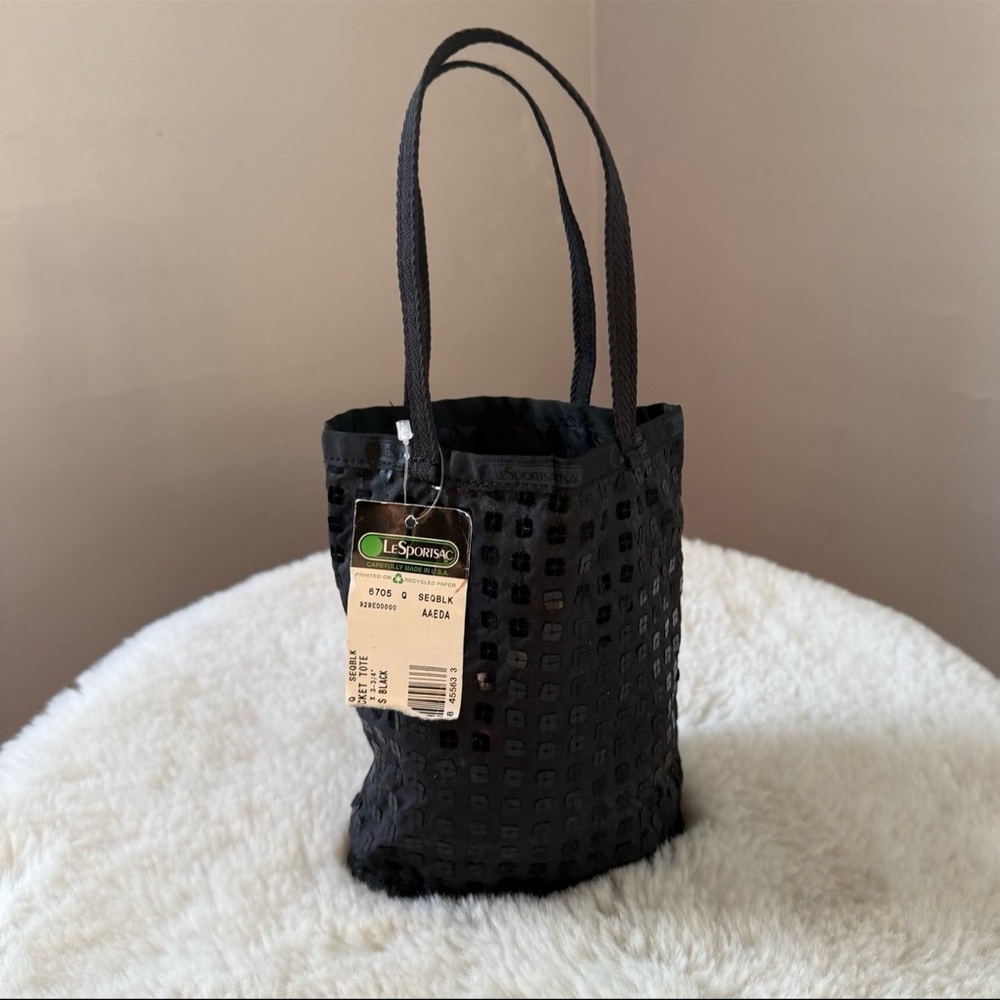 LeSportsac Vintage Black Sequin Mini Bucket Tote Bag